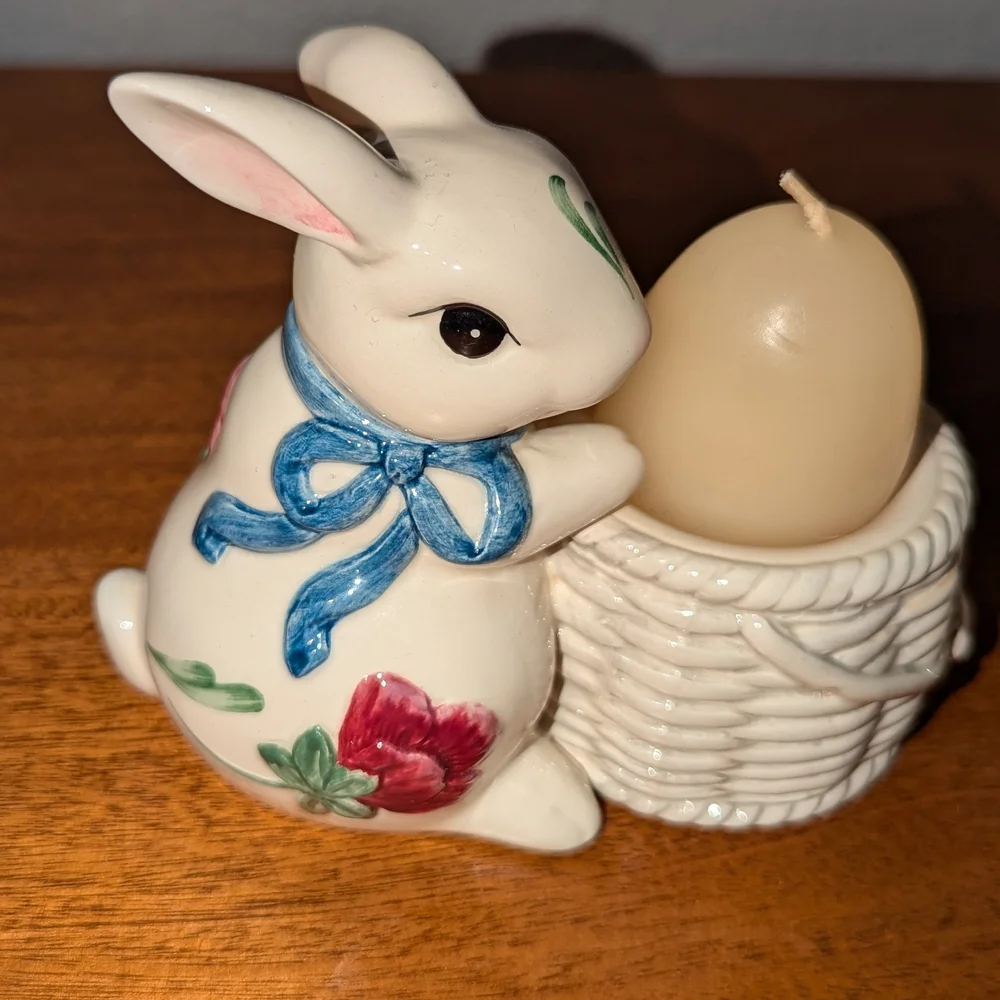 Lenox Poppies on Blue Bunny Rabbit Votive Candle Holder Figurines